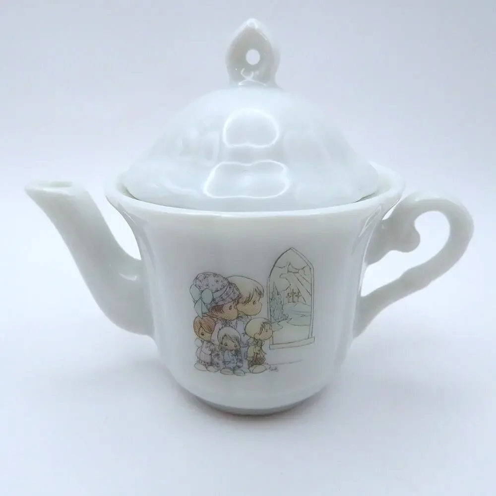 Vintage 1989 Precious Moments Miniature Tea Set Enesco Teapot Cup Saucer Stand